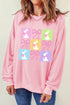 Pink Easter Bunny Bow Checkered Print Drop Shoulder Sweatshirt