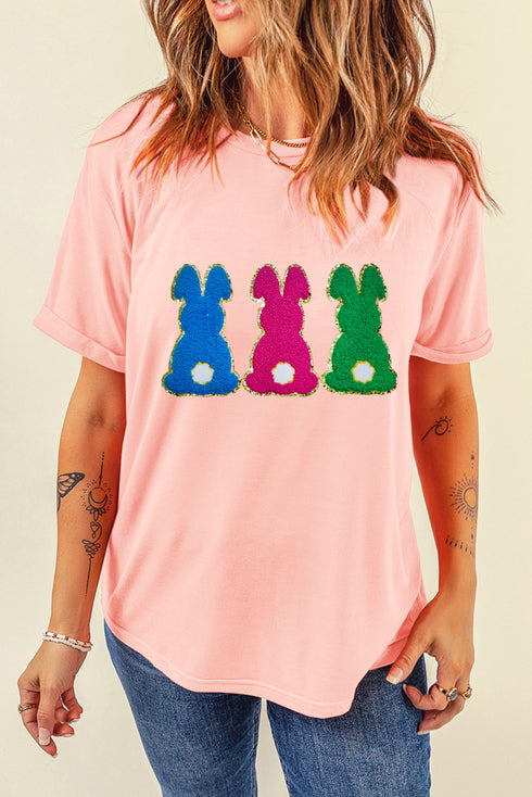 Pink Easter Bunny Chenille Patched Graphic Tee