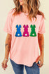 Pink Easter Bunny Chenille Patched Graphic Tee