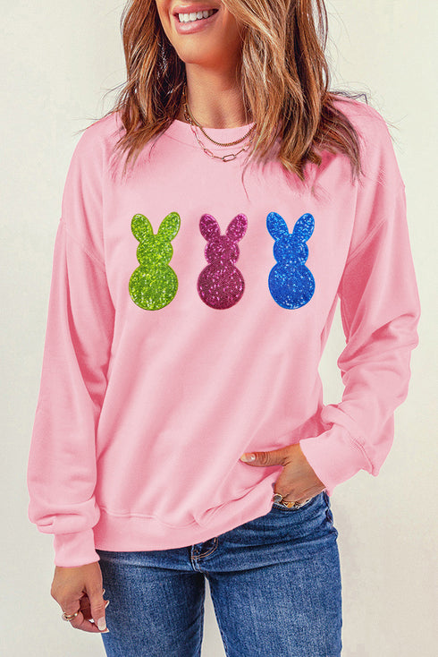 Pink Easter Bunny Patched Drop Shoulder Sweatshirt