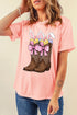 Pink Easter Eggs Bunny Ear Bow Boots Printed Tee