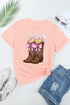 Pink Easter Eggs Bunny Ear Bow Boots Printed Tee