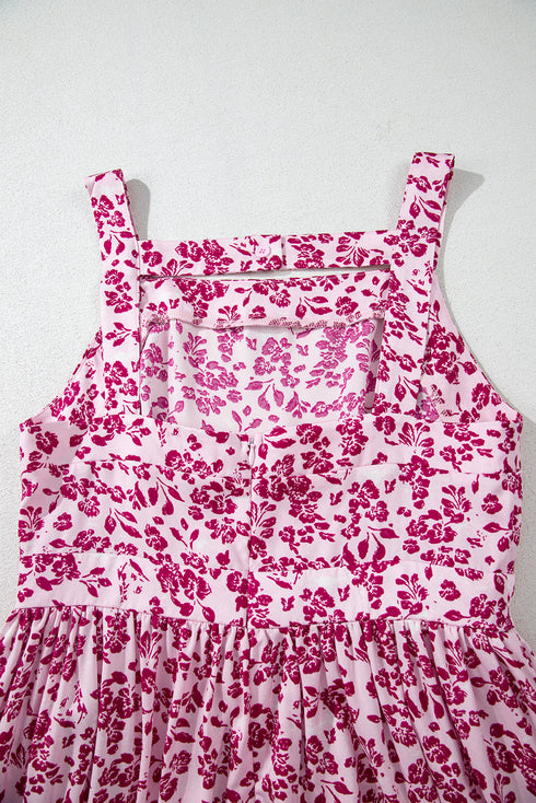 Pink Floral Cutout Back Empire Waist Sleeveless Maxi Dress