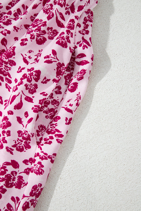 Pink Floral Cutout Back Empire Waist Sleeveless Maxi Dress