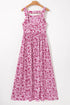 Pink Floral Cutout Back Empire Waist Sleeveless Maxi Dress