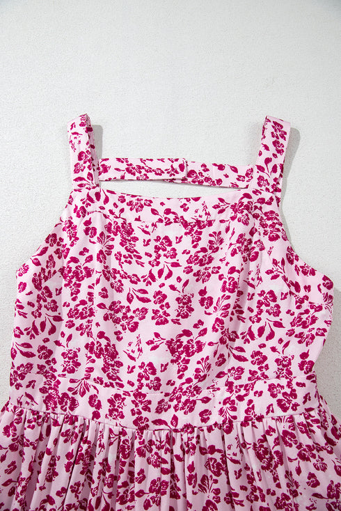 Pink Floral Cutout Back Empire Waist Sleeveless Maxi Dress