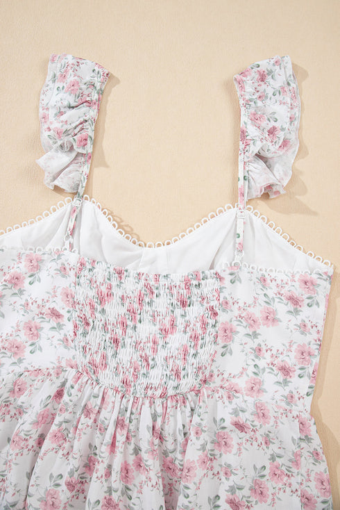 Pink Floral Flutter Peplum Tank Top