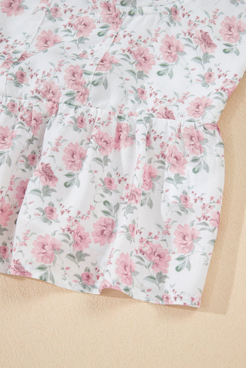 Pink Floral Flutter Peplum Tank Top