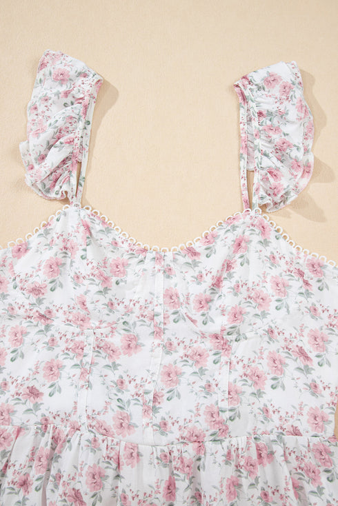 Pink Floral Flutter Peplum Tank Top