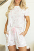 Pink Floral Lettuce Trim Tee and Shorts Ribbed Lounge Set