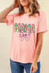 Pink Floral MAMA Bowknot Print Crewneck T Shirt