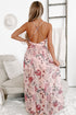 Pink Floral Pleated Bust Deep V Empire Waist Backless Maxi Dress