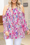 Pink Floral Print Cold Shoulder Plus Size Top