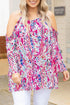 Pink Floral Print Cold Shoulder Plus Size Top