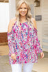 Pink Floral Print Cold Shoulder Plus Size Top