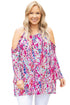 Pink Floral Print Cold Shoulder Plus Size Top