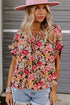 Pink Floral Print Crew Neck Short Sleeve Shift Blouse