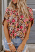 Pink Floral Print Crew Neck Short Sleeve Shift Blouse