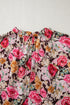 Pink Floral Print Crew Neck Short Sleeve Shift Blouse