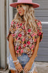 Pink Floral Print Crew Neck Short Sleeve Shift Blouse