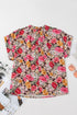 Pink Floral Print Crew Neck Short Sleeve Shift Blouse