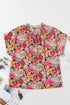 Pink Floral Print Crew Neck Short Sleeve Shift Blouse