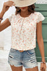 Pink Floral Print Embroidery Detail Crochet Cap Sleeve Blouse