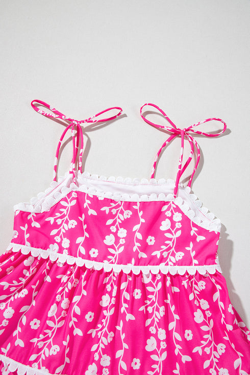 Pink Floral Print Ric Rac Patched Sleeveless Mini Dress