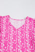 Pink Floral Print Ric-rac Tiered Ruffled V Neck Blouse