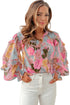 Pink Floral Print Tiered Ruffled Long Sleeve Blouse