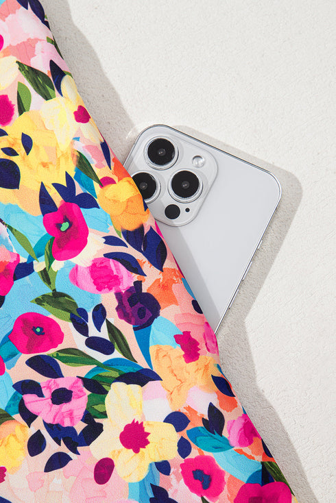 Pink Floral Puff Short Sleeve V Neck Mini Dress