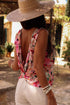 Pink Floral Round Neck Twisted Cut Out Back Tank Top