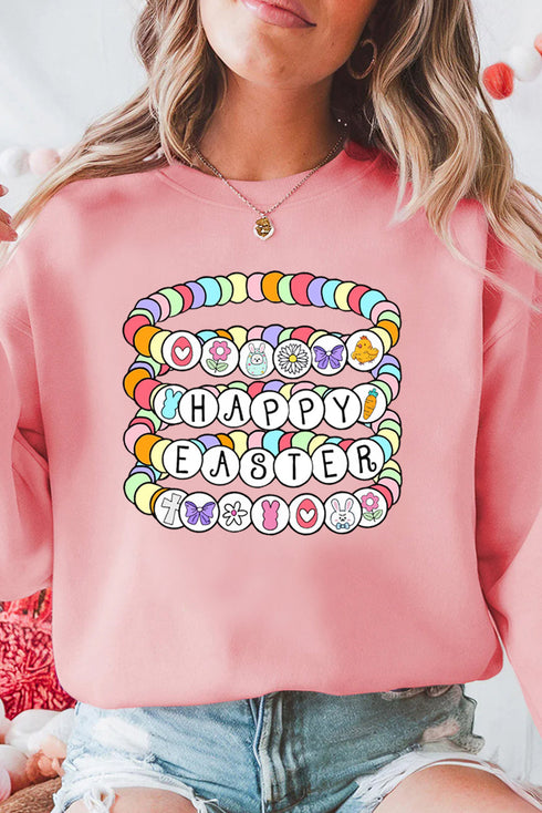 Pink Happy Easter Bracelet Print Drop Shoulder Sweatshirt