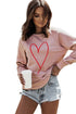 Pink Heart Glitter Graphic Raglan Pullover Sweatshirt
