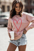 Pink Heart Glitter Graphic Raglan Pullover Sweatshirt