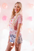 Pink Heart Shaped Letter Tie Dye Print Short Sleeve T Shirt