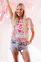 Pink Heart Shaped Letter Tie Dye Print Short Sleeve T Shirt