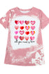 Pink Heart Shaped Letter Tie Dye Print Short Sleeve T Shirt