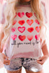 Pink Heart Shaped Letter Tie Dye Print Short Sleeve T Shirt