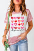 Pink Heart Shaped Letter Tie Dye Print Short Sleeve T Shirt