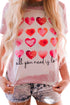 Pink Heart Shaped Letter Tie Dye Print Short Sleeve T Shirt
