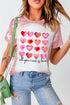 Pink Heart Shaped Letter Tie Dye Print Short Sleeve T Shirt