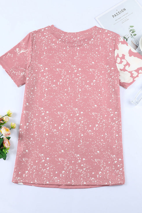 Pink Heart Shaped Letter Tie Dye Print Short Sleeve T Shirt