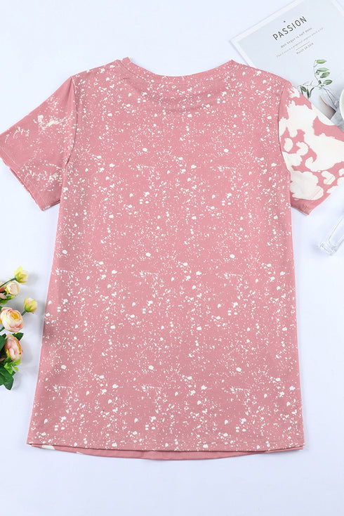 Pink Heart Shaped Tie Dye Contrast Short Sleeve T Shirt