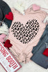 Pink Leopard Heart Shaped Print Crew Neck Graphic Tee