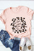 Pink Leopard Letter Printed Slim Fit Short Sleeve T Shirt