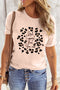 Pink Leopard Letter Printed Slim Fit Short Sleeve T Shirt