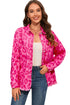 Pink Leopard Print Button Cuffs Raw Hem Jacket