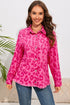 Pink Leopard Print Button Cuffs Raw Hem Jacket