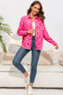 Pink Leopard Print Button Cuffs Raw Hem Jacket